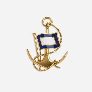Hermes, Enamel and gold nautical brooch