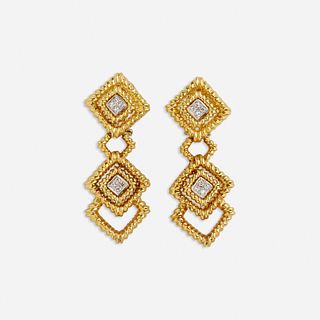 Gold and diamond drop earrings