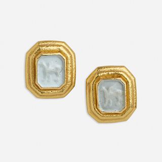 Elizabeth Locke, Gold and intaglio earrings