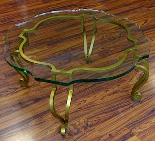 Mid 20th Century Cocktail Table with Gold painted Iron Base and Glass Top