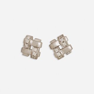 Tiffany & Co., 'Vannerie' diamond and white gold ear studs