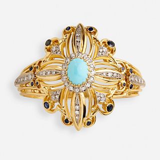 Lalaounis, Diamond, turquoise, and sapphire bangle bracelet