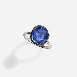 Sapphire and platinum engagement ring