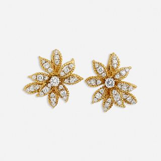 Diamond and gold flower earrings