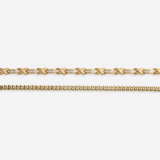 Two diamond and gold line bracelets