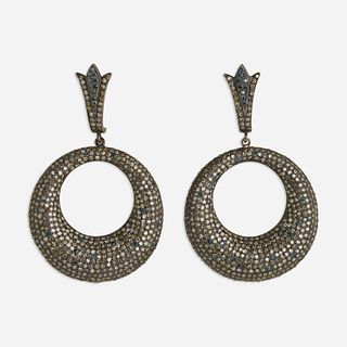 Diamond drop hoop earrings
