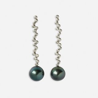Grey cultured pearl and diamond earrings