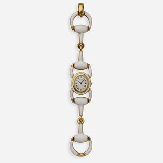Bueche Girod, White enamel and gold wristwatch