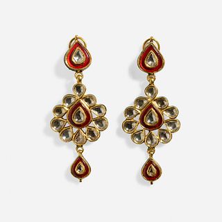 Indian diamond and enamel ear pendants