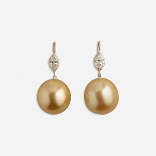 Golden South Sea cultured pearl and diamond earrings