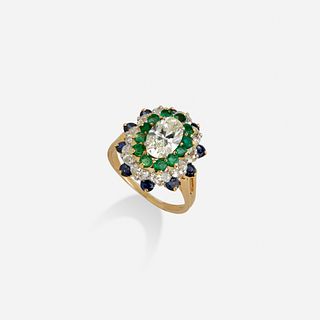 Oscar Heyman, Diamond, sapphire, and emerald ring