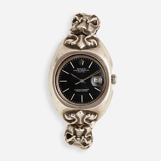 Rolex/Argent Gleam, Oyster Perpetual Date Silver Wristwatch