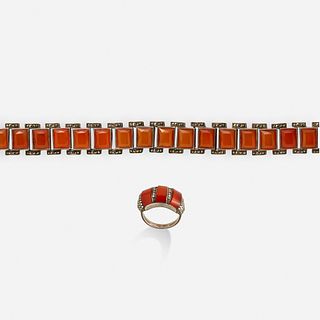 Theodor Fahrner, Art Deco carnelian bracelet and ring