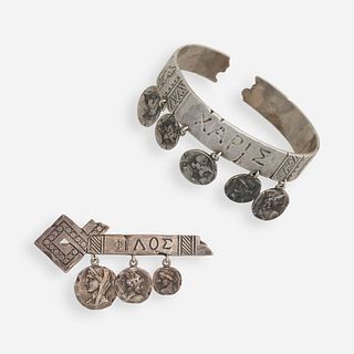 George W. Shiebler & Co., Medallion bangle bracelet and brooch