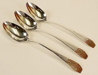 Three (3) Coin Silver Serving Spoons with Bright Cut Design