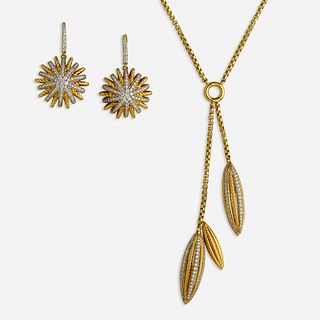 David Yurman, Gold and diamond necklace and earrings