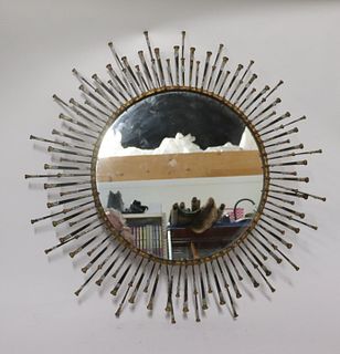 Midcentury Metal  Nail Sunburst Mirror.