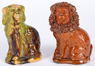 Two Pennsylvania Wagner pottery redware spaniels
