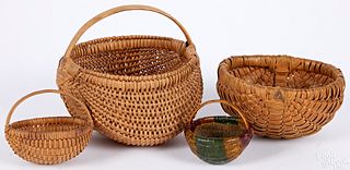 Four miniature split oak baskets