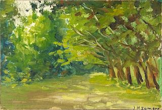 Jesús María Zamora, Colombian (1875-1949) Oil on Artist Board. "Wooded Landscape"