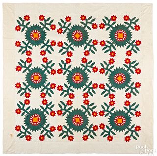 Pennsylvania red, green and yellow appliqué quilt