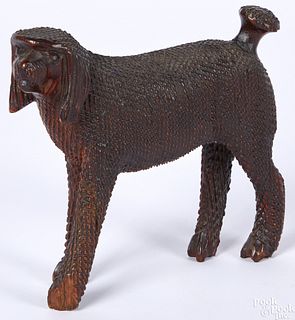 Carved pine dog, attributed to Aaron Mountz