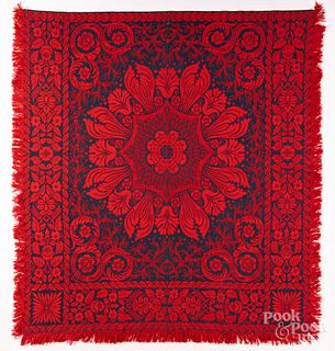 Red and blue Jacquard coverlet