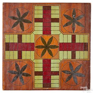 Painted Parcheesi and checkers gameboard