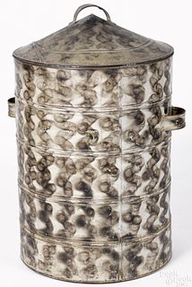 Large smoke decorated tin canister