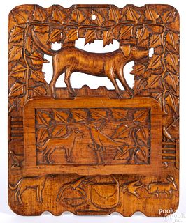 Carved pine wall pocket
