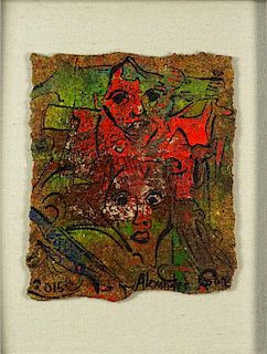 Alexander Gore, (b. 1958) American/Russian. Oil on Cork "The Eropian Chin Always Red"