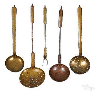 Five wrought iron utensils