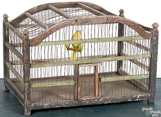 Painted wood and wire birdcage