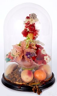Floral bouquet in glass dome