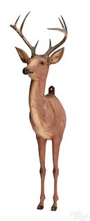 Carved and painted deer torso mount with antlers