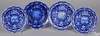 Three Historical Blue Staffordshire plates, etc,