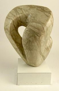 Mid Century Carved Stone Abstract Sculpture on Formica and Wood Base