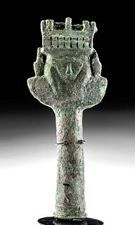 Romano-Egyptian Bronze Sistrum Handle w/ Hathor