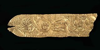 Greek 20K+ Gold Diadem Strap Fragment w/ Birds
