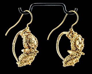 Pair of Greek 20K+ Gold Granulated Earrings - 13.1 g