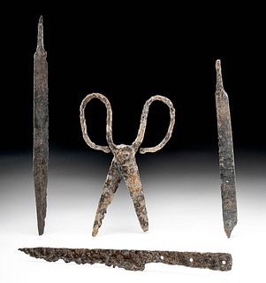 Rare Group of 3 Viking Iron Knives & Pair of Scissors