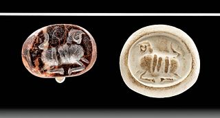 Sasanian Stone Stamp Seal Bead with Ram
