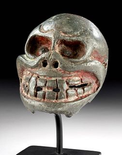 Dramatic 17th C. Tibetan Bronze Votive - Human Skull