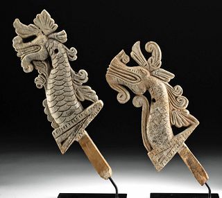 Early 20th C. Indonesian Wood Carvings Dragons (2)