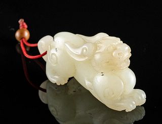 19th C. Chinese Qing Dynasty Jade Amulet, Foo Dog