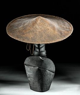 20th C. Chinese Bamboo Hat + Japanese Shinto Priest Hat
