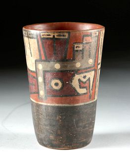 Fine Tiahuanaco Polychrome Pottery Kero w/ Birds