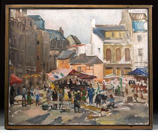 W. Draper Painting Market Day at Vannes, France 1963