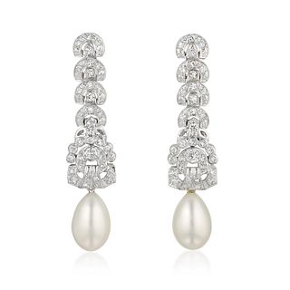 Diamond and Cultured Pearl Drop Earrings