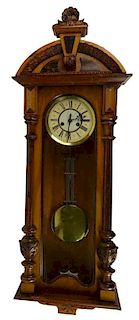 Antique Carved Wood Regulator Wall Clock